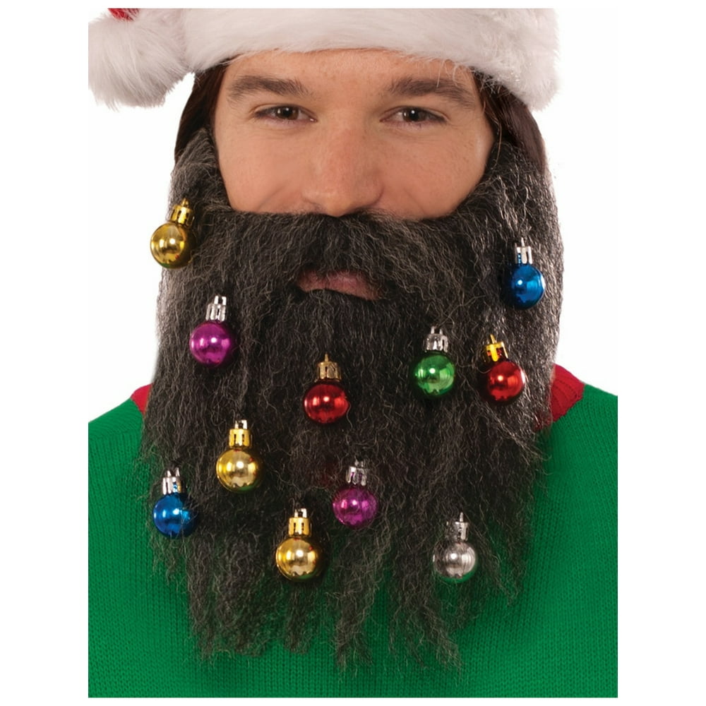 Brown Santa Beard With Christmas Ornaments Festive Holiday Costume Accessory