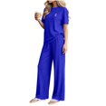 thumbnail image 7 of ABSUYY Womens Ribbed Knit Loungewear Matching Set Two Piece Wide Leg Pants Oversized Crew Neck Short Sleeve Blue,Size Free Size, 7 of 7