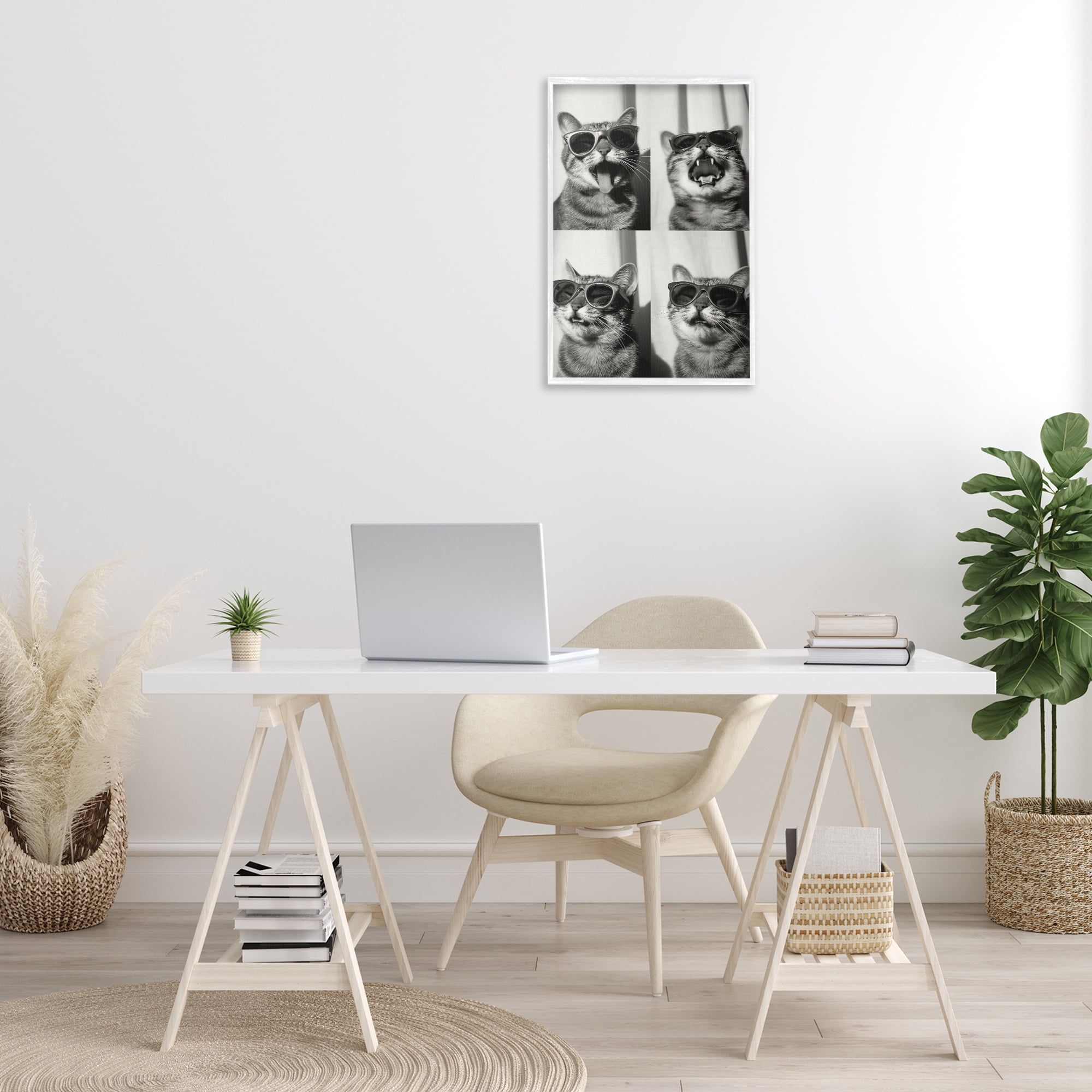 Stupell Industries Photobooth Style Cat Novelty Painting White Framed Art Print Wall Art, 16 x 24