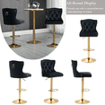thumbnail image 2 of Swivel Bar Stools, Adjustable Height Bar Stools with Button Decor and Golden Footrest, Upholstered Barstools, Retro Style Nailheads Trim Chairs for Kitchen Island(Black,Set of 6), 2 of 9