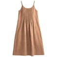 thumbnail image 5 of Women's Cotton Adjustable Spaghetti Strap Cami Dress Pleated Front Casual Sleeveless Solid Color Midi Dress Khaki XXXL(XXXL), 5 of 9