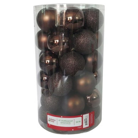 Holiday Time 60mm Round Brown Shatterproof Ornaments, Set of 41 ...