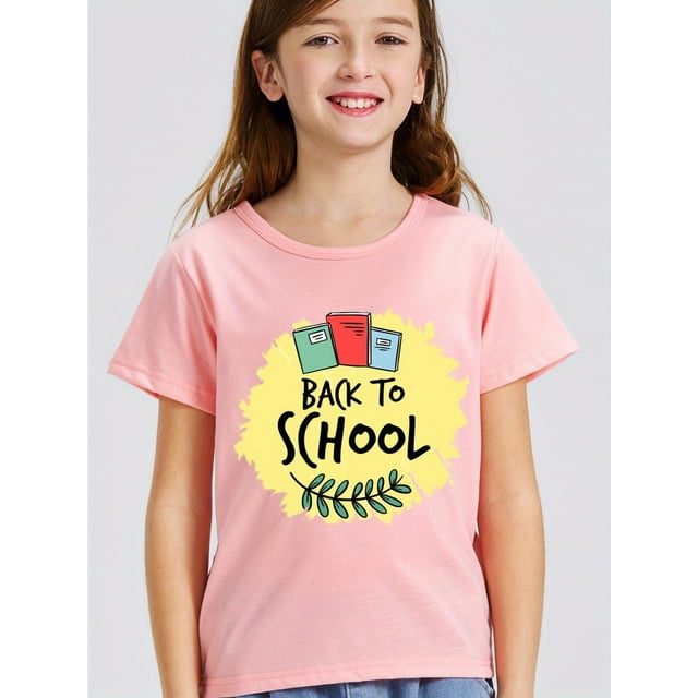 Kids' "Back to School" Graphic T-Shirt - Casual Crew Neck, Short Sleeve Top in Poly with Fun Student Design, Ideal for Spring/Summer/Fall, Student Apparel|Playful Design|Soft Texture Shirt