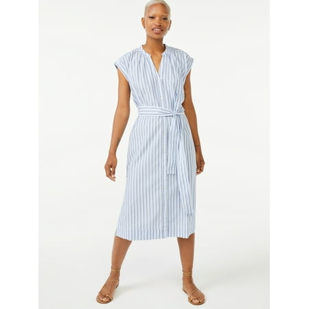 Free Assembly Women's Shirred Midi Shirtdress