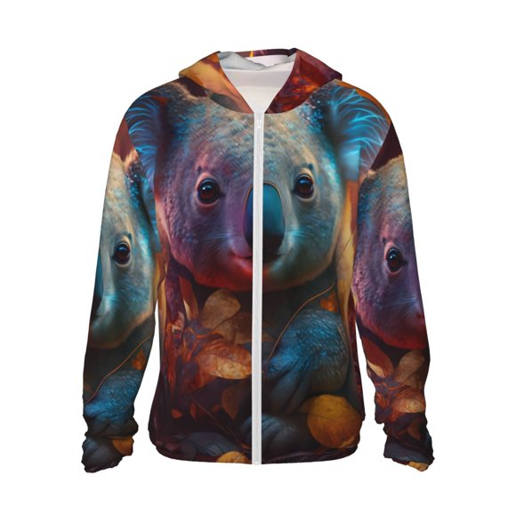Cauagu Koala Forestier pour Protection Solaire Chandail à Capuchon pour Hommes et Femmes, Maillot Dermoprotecteur à Manches Longues Pêche Course Séchage Rapide Léger-Grand