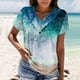 thumbnail image 4 of Gibobby Blusa Casual de Mujer Camiseta ajustada con botones decorativos manga corta con estampado moda informal para mujer(Azul,M), 4 of 5