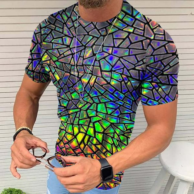 LSLJS T-Shirt à Manches Courtes Col Rond pour Hommes Haut Athlétique Décontracté Imprimé Géométrique T-Shirt Graphique Tee Extérieur Quotidien Vacances Printemps Automne Vêtements, Cadeaux pour Hommes