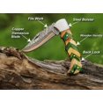 thumbnail image 4 of Copper Damascus Pocket Knife – Olive & Green Handle, Folding Tactical Hunting Knife with Sheath & Sharpener – Perfect for Outdoor Use, 4 of 6