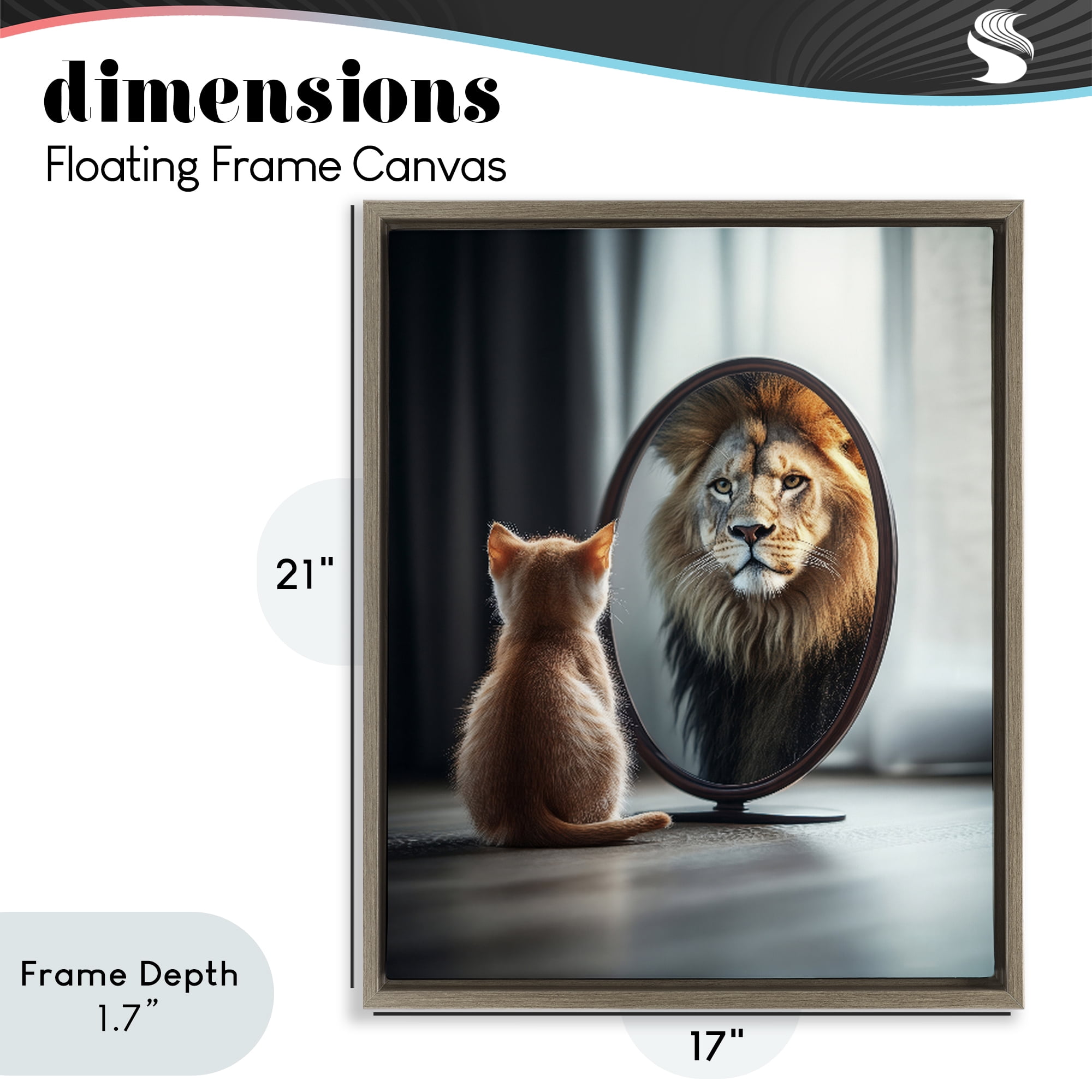 Stupell Industries Kitten Becomes Lion Illusion Brown Framed Floater Canvas Wall Art, design by Scott Stulberg