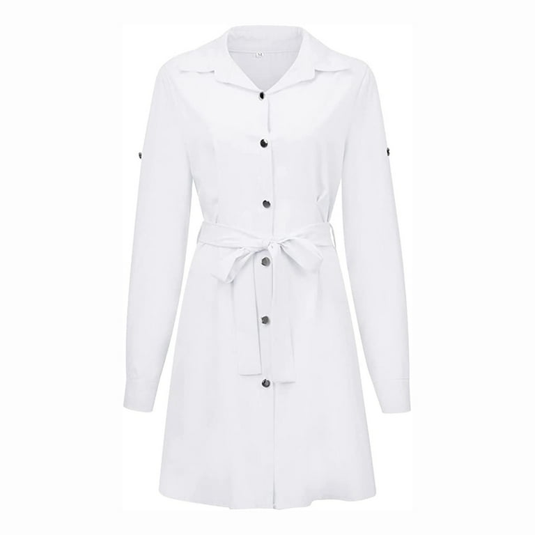 Honeeladyy Savings Women's Lace-up Pleated Dress Long Sleeve Mini T Shirt Dress Lapel Collar Button Flared Short Dresses Elegant Solid Dress White - Walmart.com Honeeladyy Savings Women's Lace-up Pleated Dress Long Sleeve Mini T Shirt Dress Lapel Collar Button Flared Short Dresses Elegant Solid Dress White - Walmart.com