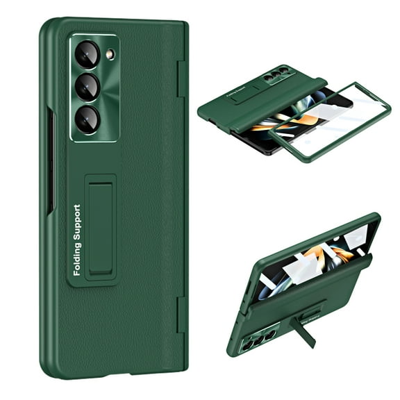 Dteck for Samsung Galaxy Z Fold 6 Case with Screen Protector, Hinge Protector Fine Leather & Metal Protective Phone Case with Kickstand for Galaxy Z Fold6, Green
