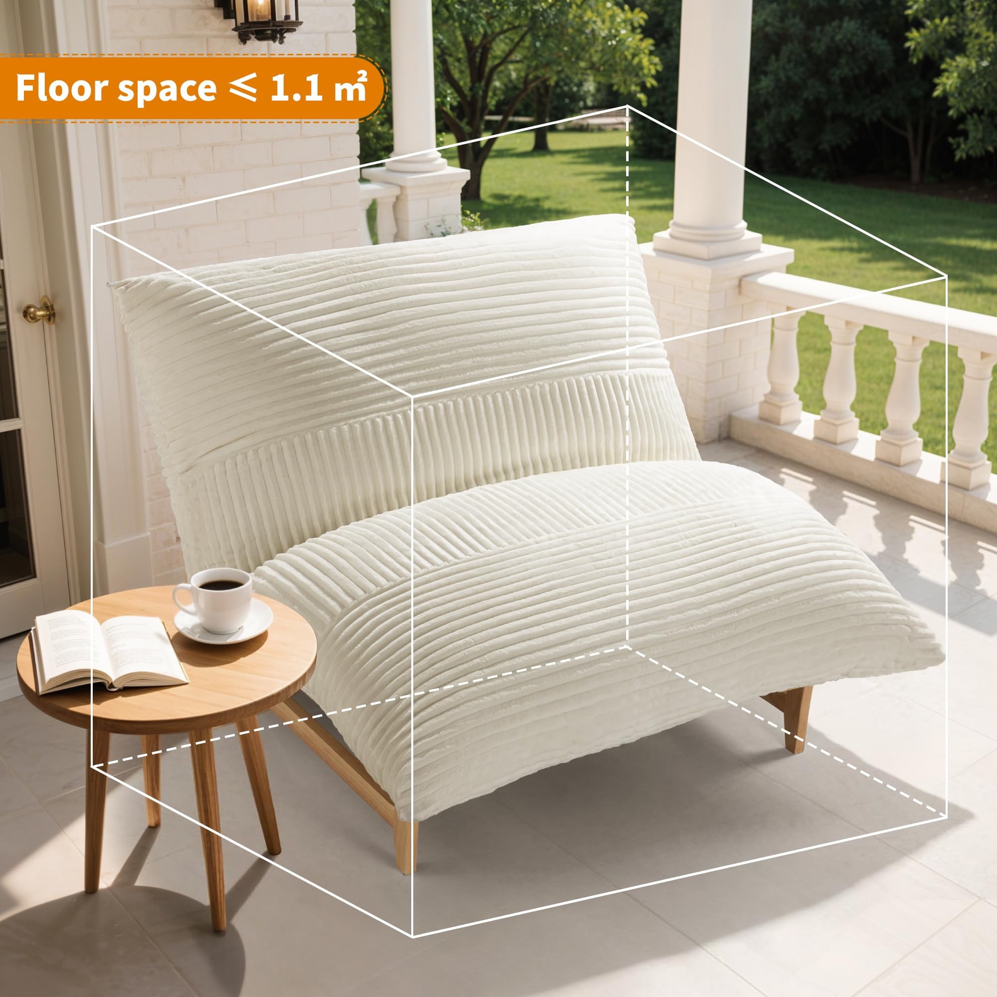 Aukfa Oversized Chaise Lounge Indoor Chair for Living Room Bedroom, Wood Frame, Corduroy, Beige