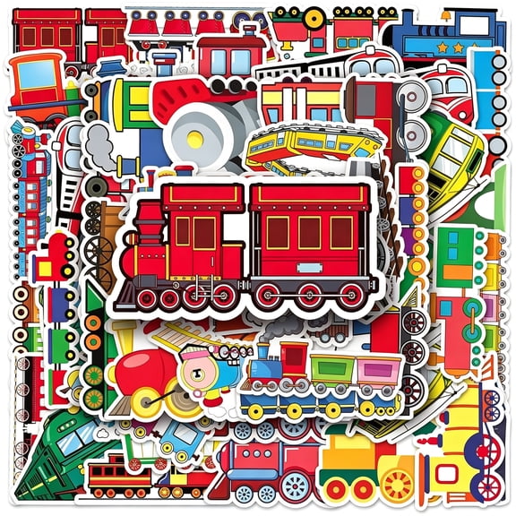 CCOCC Train Stickers, 50Pcs Vinyl Waterproof Trains Stickers for Water Bottles, Laptop, Notebook, Scrapbook, Luggage, Cell Phone, Skateboard, Helmet, Gifts for Teens,Train Party Love Favors