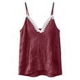 thumbnail image 3 of Ecqkame Tank Tops for Women V Neck Lace Trim Adjustable Spaghetti Strap Cami Top Solid Casual Sleeveless Summer Blouse Wine XXL, 3 of 8