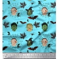thumbnail image 1 of Soimoi Blue Silk Fabric Bat & Ghost Face Halloween Print Fabric by the Yard 42 Inch Wide, 1 of 3