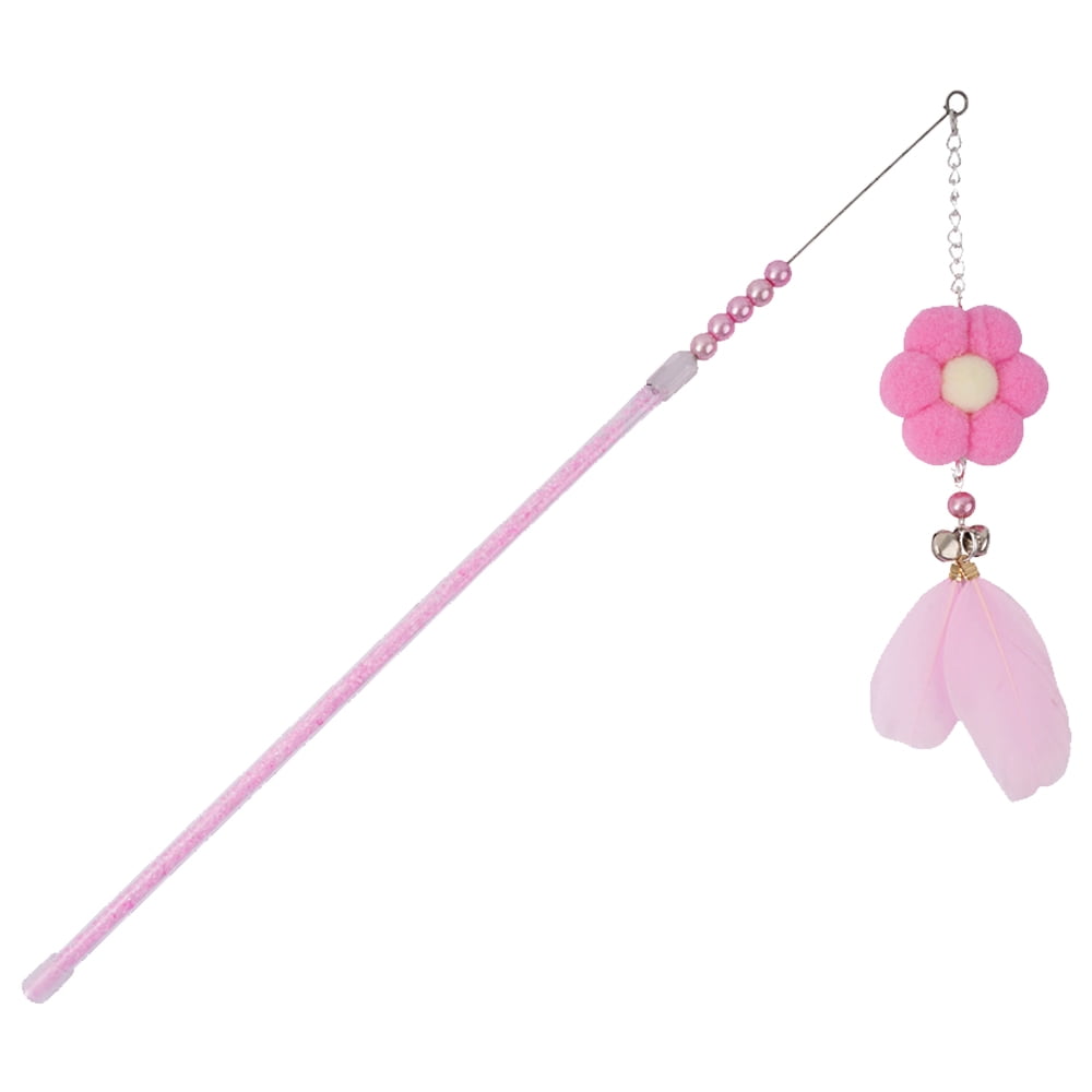 cat feather teaser stick toy, cat interactive retractable fishing rod ...