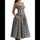 thumbnail image 2 of Vestido Elegante con Corsé para Mujer, Vestido Midi con Tirantes, Escote Bajo, Plisado y Fluido, Vestido de Fiesta con Bustier. Cuadros Rojos L, 2 of 8