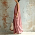 thumbnail image 4 of Levmjia Womens V Neck Maxi Dress With Contrast Pockets Loose Fit A Line Flowy Sleeveless Casual Long Dress Lightweight Breathable Solid Color Beach Vacation Daily Wear, 4 of 8