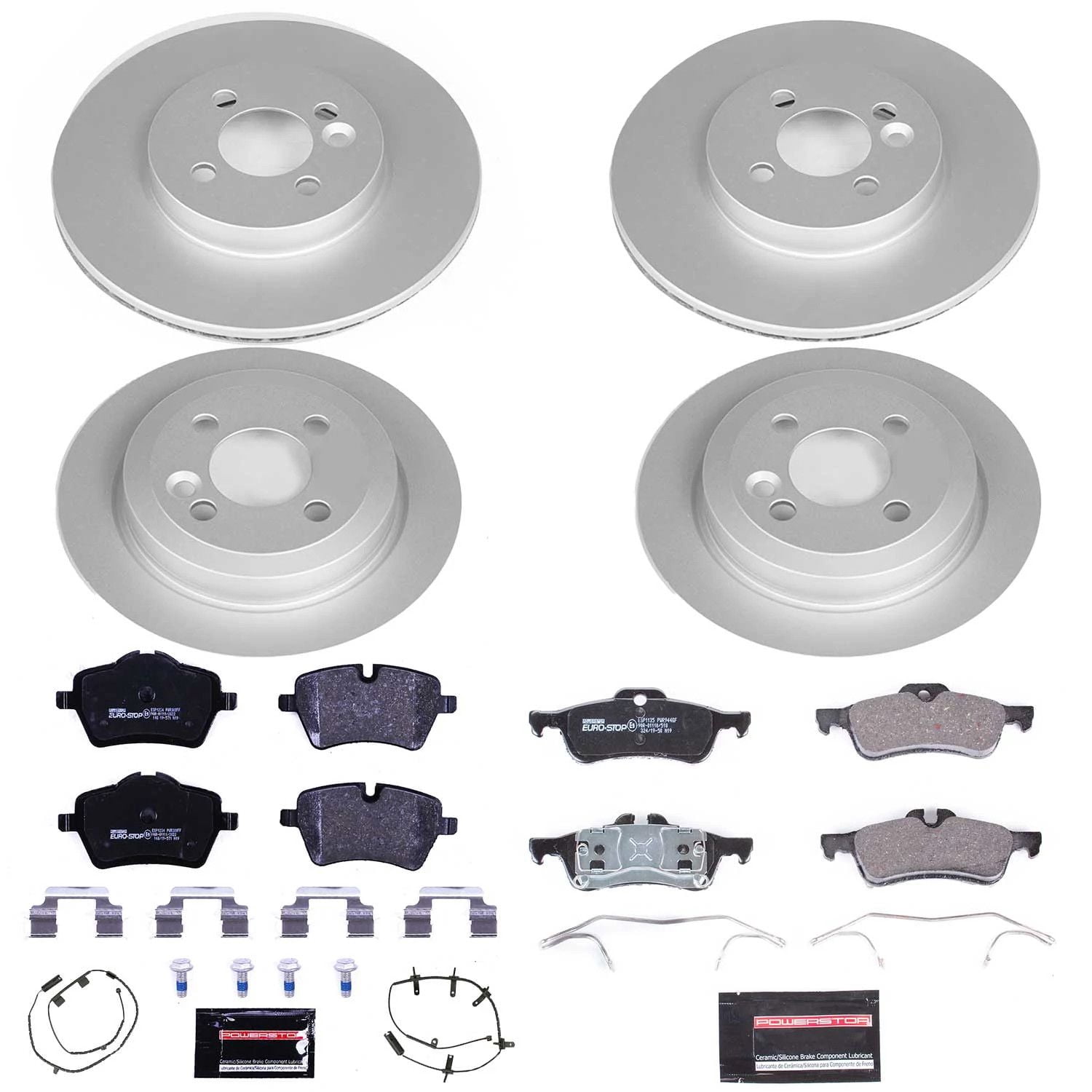 Power Stop Front and Rear Euro-Stop ECE-R90 Certified Brake Pad and Rotor Kit ESK6299