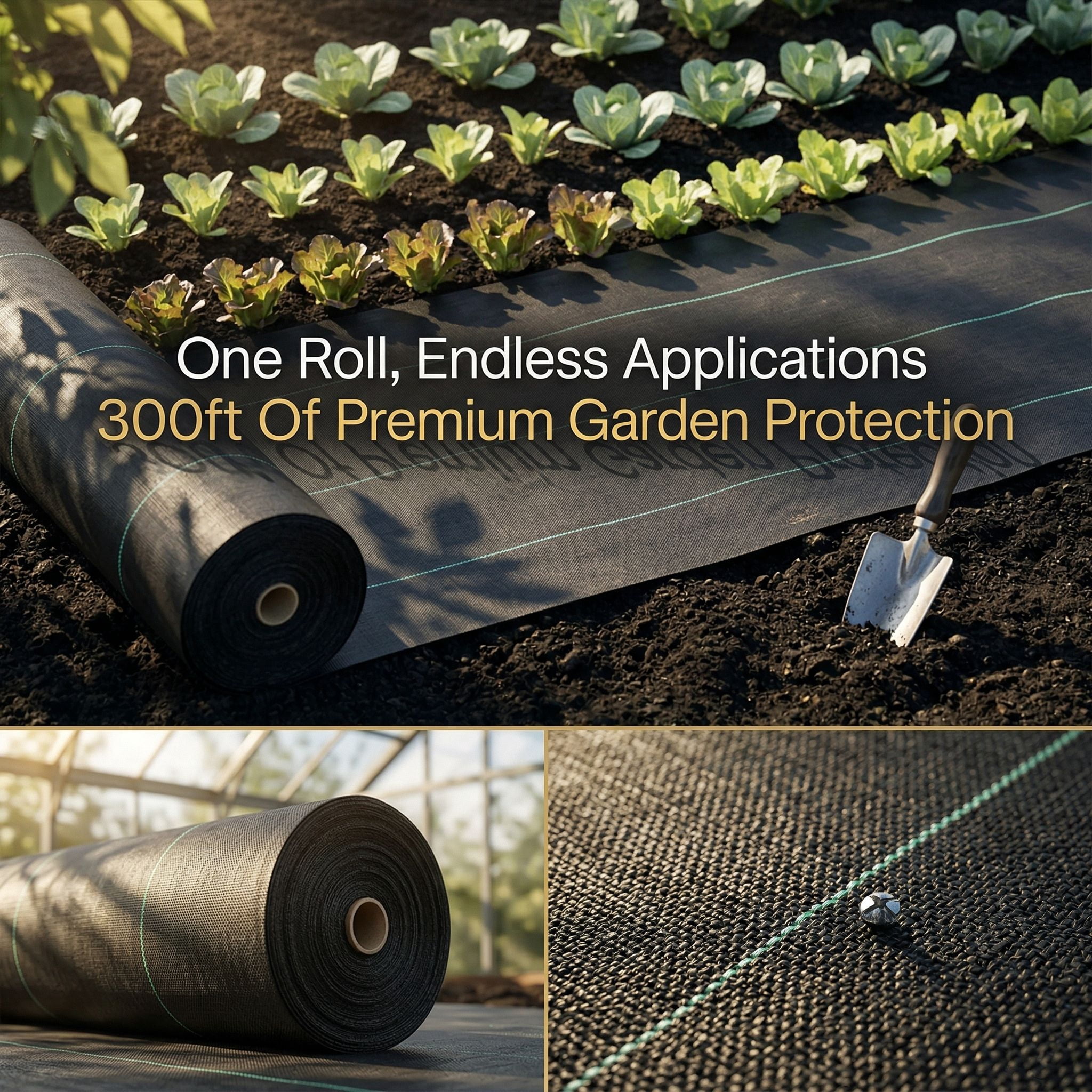 Premium Weed Barrier Landscape Fabric, 4x300 ft (140g/m²) Heavy Duty Woven Ground Cover, Permeable Weed Block with Planting Lines for Garden, Greenhouse & Outdoor, Black