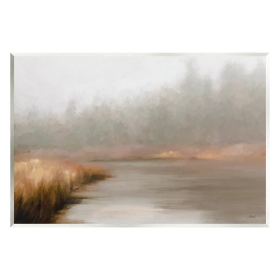 Stupell Industries Rural Stream in Fog Nature Painting Unframed Art Print Wall Art, 15 x 10