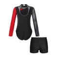 thumbnail image 4 of Aislor Leotard for Girls Gymnastics Activewear Dance Bodysuit 2-Piece Tumbling Outfit with Shorts Size 4-14 Red&Black 8, 4 of 7