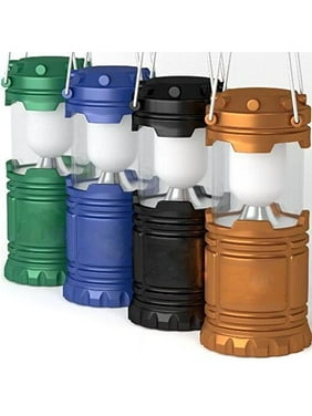 Elegantoss Outdoor LED Camping Lantern, set of 4 colors Black, Blue, Brown, Green Collapsible. Portable Great for Emergency, Tent Light, Backpacking (without Battery)
