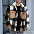 thumbnail image 2 of KeShDi Leather Jacket Mens Fleece Jacket Men Plaid Fashionable Loose Casual Button Long Turndown Collar Blouse Coat Jacks Black 2X, 2 of 5