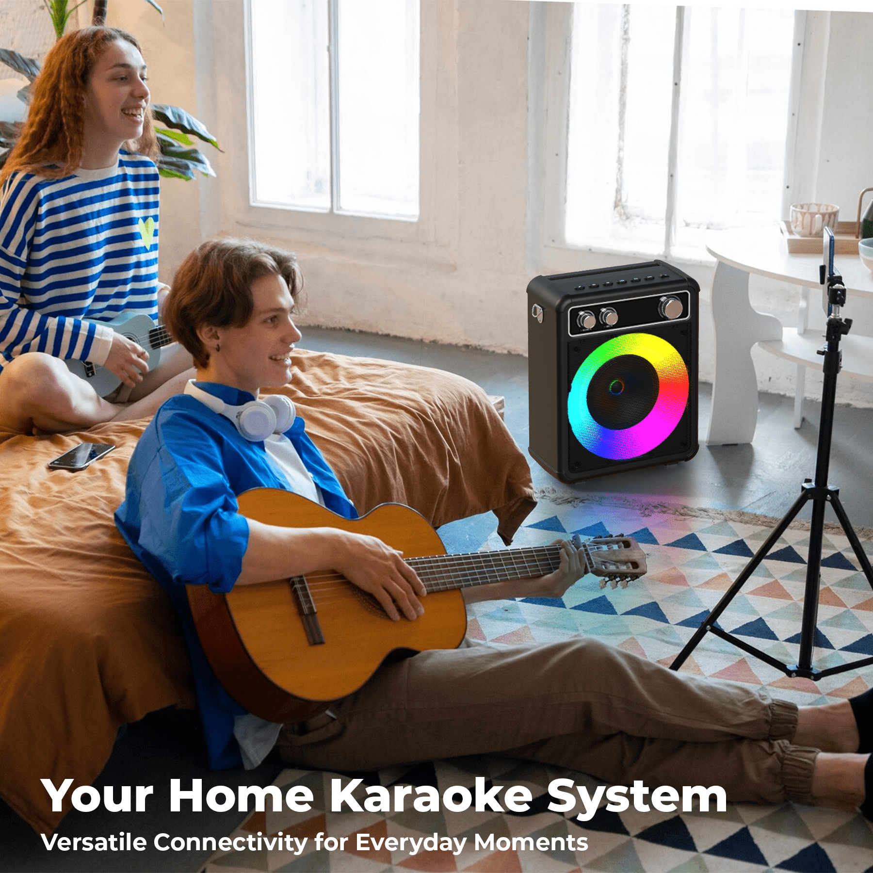 BONAOK Karaoke Machine for Adults, Karaoke Machine with 2 Microphones, Home Party Singing Karaoke Speaker System with RGB Light, Singing Machine with PA System