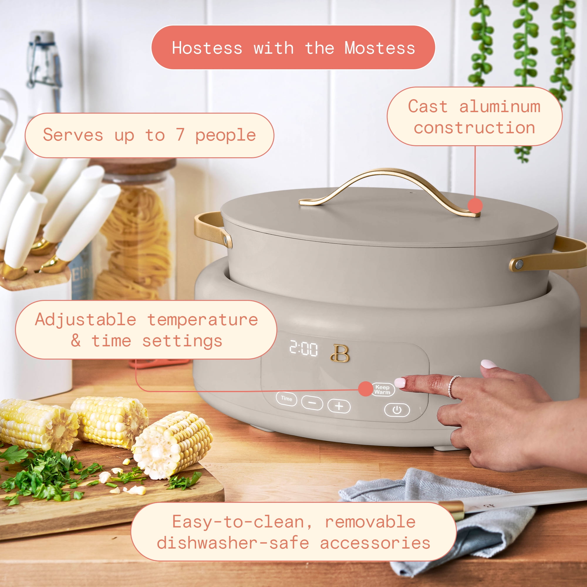 Beautiful 10 in 1, 6 Qt Electric Multi-Cooker, Porcini Taupe by Drew Barrymore