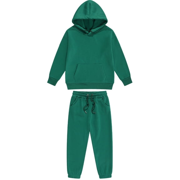 MLQIDK Girls Sweatsuit 2 Piece Tracksuit Size 5-6 Kids Sweatshirt and Jogging Pant Hooded Long Sleeve Solid Color Kids Sweat Set Boys Outfits Dark Green