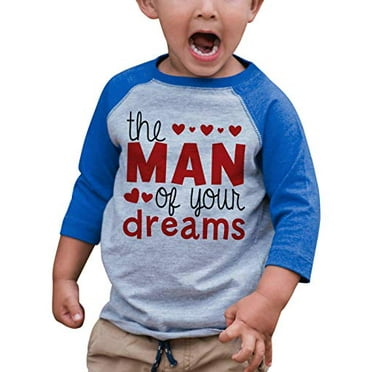 7 ate 9 Apparel Kids Man of Your Dreams Valentine's Day Blue Raglan