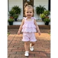 thumbnail image 3 of BemeyourBBs Toddler Baby Girl Summer Clothes Cute Infan Baby Girls Summer 2 Piece Outfit 6 12 18 24 Months 2 3 4 Years Strap Tie-up Striped Layered Camisole TankTop with Shorts Set, 3 of 6