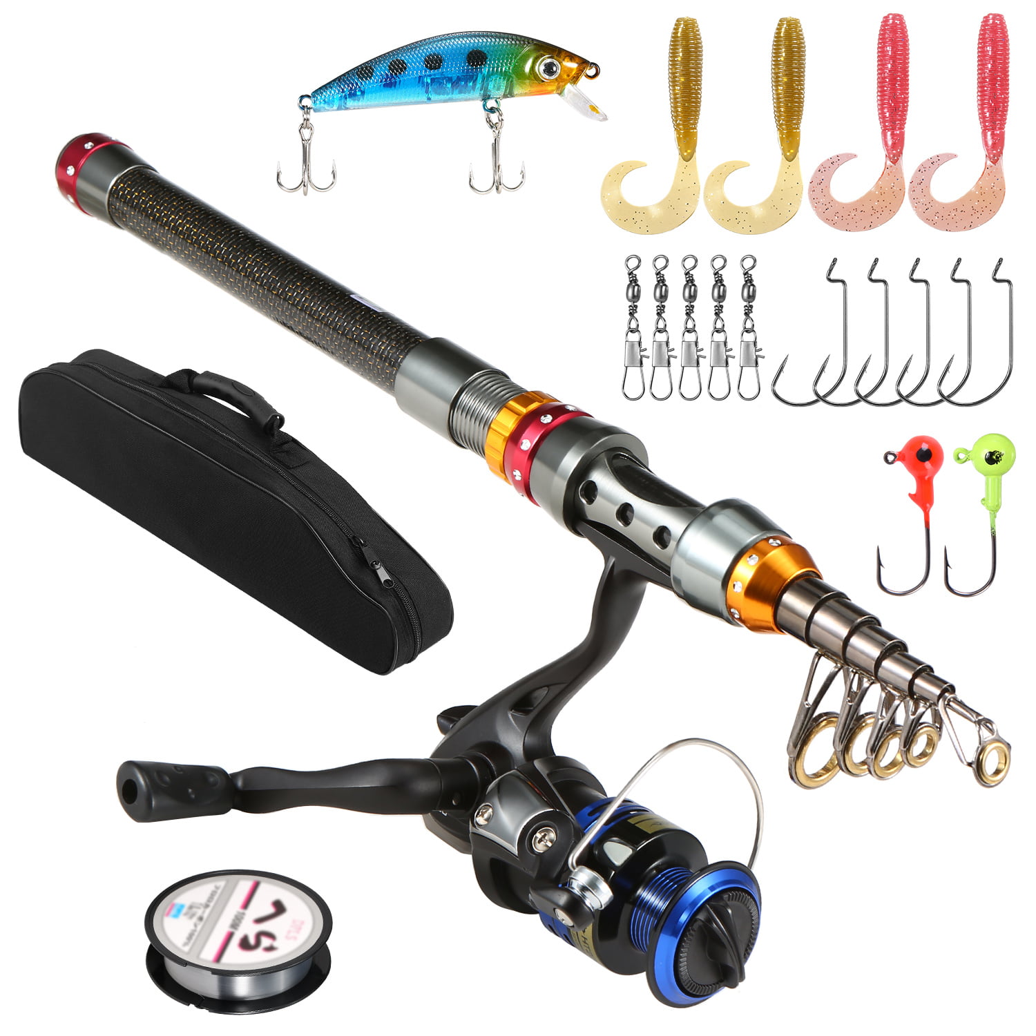 Full Kit Carbon Telescopic Fishing Rod with Reel Line Lures Hooks and Accessories Fishing Gear Sea Saltwater Freshwater Kit Fishing Full Kit 
