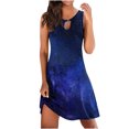 thumbnail image 2 of HKEJIAOI Robe Florale pour Femmes Robe d'Anniversaire Mode Féminine Imprimée Confortable Sans Manches Décontractée Hauts Robe Économies Liquidation Bleu, 2 of 4