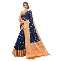 Sarees for Women Banarasi Art Silk l Tradional Indian Wedding Diwali Gift Sari with Unstitched Blouse Navy Blue