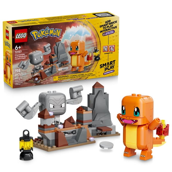 LEGO Pokémon SMART Play: Charmander and Geodude's Cavern Clash - Compatible Set with 2 SMART Tags and 2 Pokémon Figures - Interactive Building Toy - Gift for Boys and Girls, Ages 6 - 72157