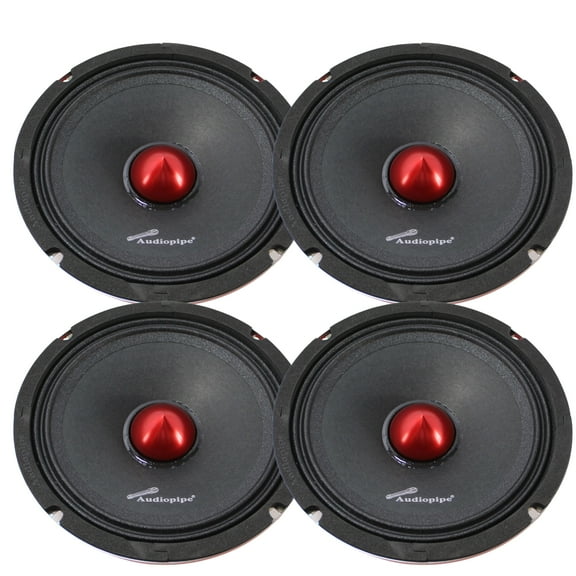 2 Pair Audiopipe 6" Mid Bass Car Audio Bullet Loud Speaker 800W 4 Ohm Red