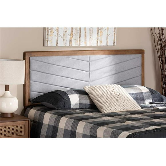 Baxton Studio MG9733-Light Grey-Walnut-Queen-HB Iden Modern & Contemporary Light Grey Fabric Upholstered & Walnut Brown Finished Wood Queen Size Headboard