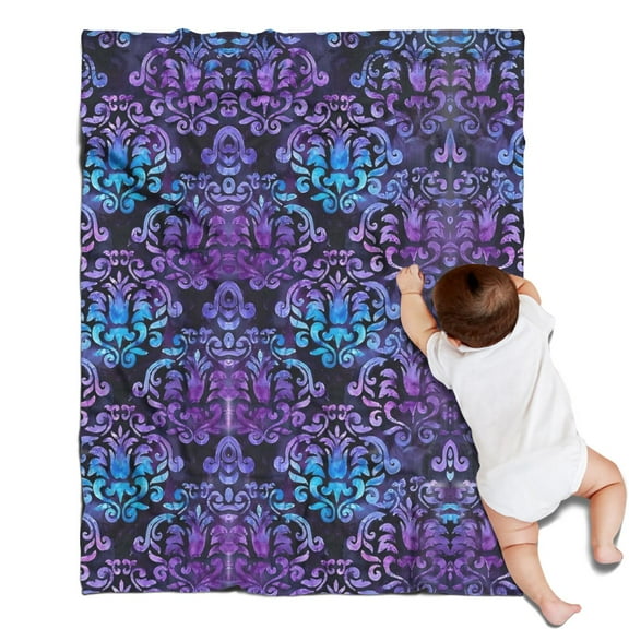 Purple and Blue Damask Pattern Blanket,Comfortable Soft Flannel Throw Blanket,All Season,Warm Lightweight Blankets for Sofa Bed Couch Living Room Chair,30"x40"