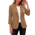 thumbnail image 2 of SuTry Women's Blazer Jacket Notched Lapel 3/4 Sleeve Single Button Rolled Cuff Side Pockets Relaxed Fit Office Workwear Daily Outerwear, 2 of 6