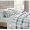 thumbnail image 5 of Chezmoi Collection 3-Piece Buffalo Check Plaid Cotton Quilt Reversible Lightweight Bedspread Set, King, Gray/White, 5 of 7