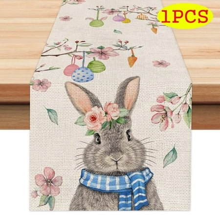 

Happy Easter Rabbits Carrot Table Runner Placemat Seasonal Bunny Holiday Farmhouse Indoor Vintage Theme Gathering Dinner Party Decorations(Size6 1PCS Table Runner)