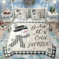 Manfei Kawaii Snowman 7 Pieces Bedding Comforter Set,Classic Geometric Plaid Full Bedding Set,White Black Gray Fitted Sheet Flat Sheet For Kids,Super Cozy Room Decor