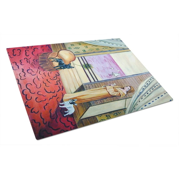 Carolines Treasures French Bulldog and lady Glass Cutting Board Large 12H x 16W multicolor