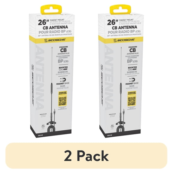 (2 pack) Scosche CB201-WP Universal CB Antenna Mag Mount 27 MHz UHF Freq. Type 26" Mast 10 ft Cable Black