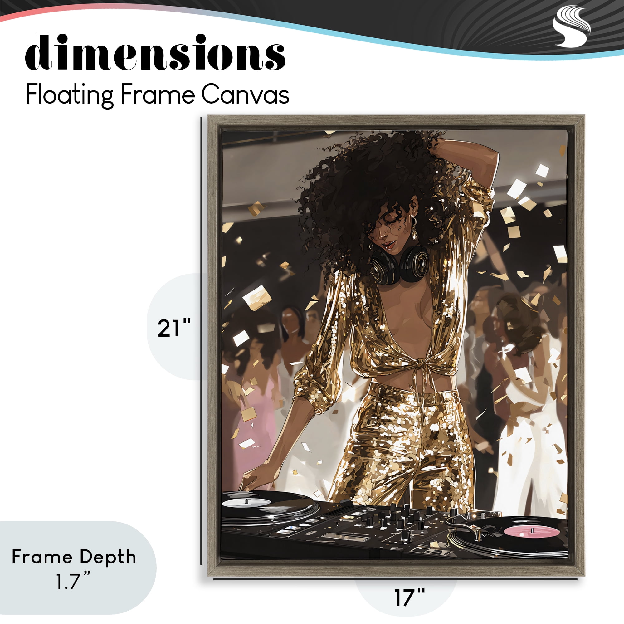Stupell Industries Shimmering DJ in Sequins Brown Framed Floater Canvas Wall Art, design by Franklyn Gregory