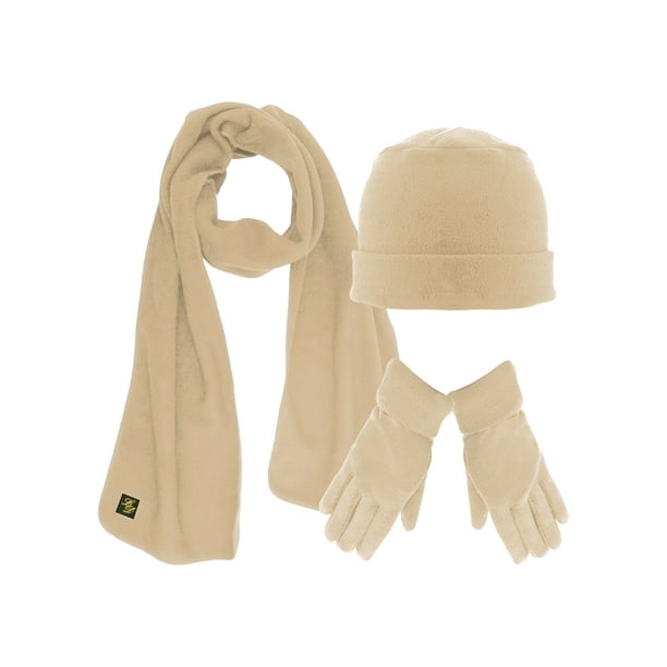 Luxury Divas Polar Fleece 3 Piece Hat Scarf & Glove Matching Set