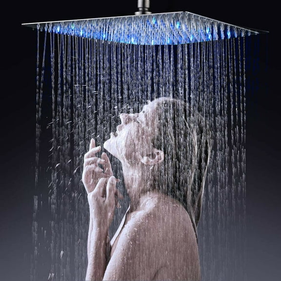 12-inch LED Square Shower Head Rainfall Ultra thin Top Sprayer Brushed Nickel