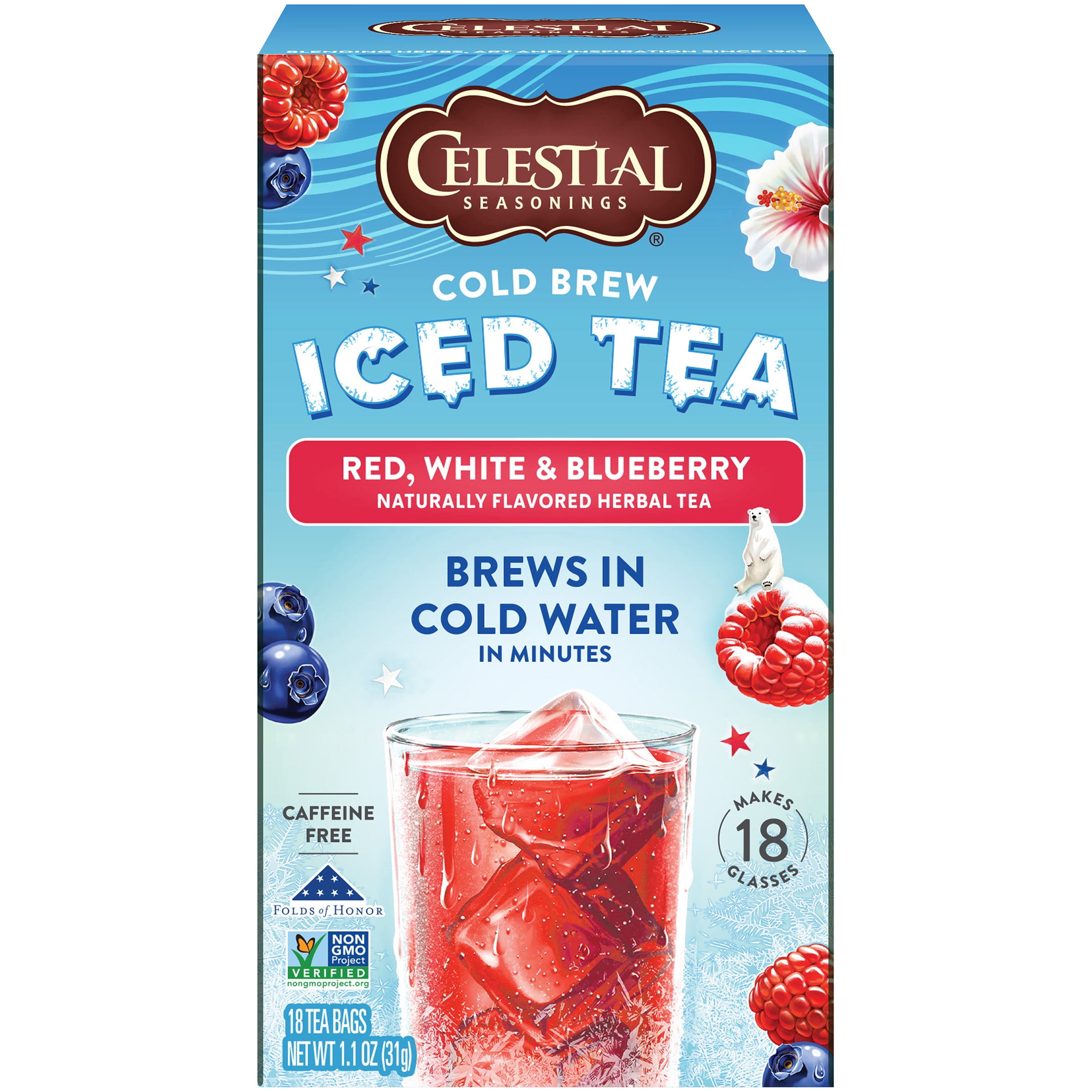 Celestial Seasonings Cold Brew Red White & Blueberry Herbal Iced Tea, 18 Ct Tea Bags